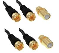 ConnectingU® Twin Pack 1m Black Satellite Coaxial Cable Kit (Virgin Media & Sky Compatible) - Male to Male Cable with F-Type Connectors Bundled with an F-Type Female to Female Coupler