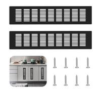CONNECTION 2 Pcs Aluminum Alloy Air Vent Grille Cover 8 x 40 CM Rectangle Kitchen Plinth Vent Air Vents Covers for Walls Ventilation Grilles for Kitchen Home Office Bathroom (Black)
