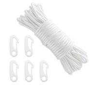 CONNECTION 20M Flag Pole Rope with 5 Pcs Flag Pole Clips 6mm Nylon Flag Rope Flagpole Rope Flag Pole Halyard Rope Plastic Hook Clips for Flagpole,Garden,Camping,Outdoor,Clothesline,Swing (White)