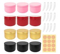 CONNECTION Aluminium Tins Jars 12 PCS Candle Tins with Lids,Labels,Spatula Tin Pot 50ml Cosmetic Jars Sample Pots Candle Making Tins for Cosmetic Candle Lotions Lip Balm Cream (Gold Pink Red Black)
