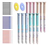 CONNECTION Bunny Rub Out Pens 12 Pcs 0.5mm Cute Cartoon Erasable Ballpoint Pen with 30 Refills and 2 Erasers for Kids, Students, Drawing (Multi-color)