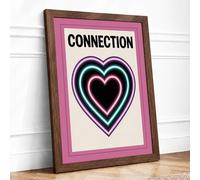 Connection in Neon Hearts Typography Framed Wall Art Print A1 (84.1×59.4cm) Walnut, Wall Decor for Living Room, Bedroom, Office & Home, Ready to Hang, Art Gift
