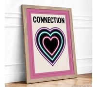 Connection in Neon Hearts Typography Framed Wall Art Print A4 (29.7×21cm) Oak, Wall Decor for Living Room, Bedroom, Office & Home, Ready to Hang, Art Gift
