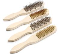 CONNECTION Wire Brush Set of 4 Wooden Handle Wire Brush Copper Wire Brush 13/15 Row Metal Brush Steel Wire Hand Brush For Cleaning,Polishing,De-rusting,Removes Lint(Wood Colour)