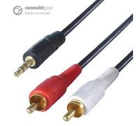 connektgear 15m 3.5mm Stereo to 2 x RCA/Phono Audio Cable - Male to Male - Gold Connectors