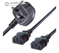 connektgear 2.5m UK Mains Power Splitter Cable UK Plug to 2 x C13 Sockets
