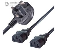 connektgear 2.5m UK Mains Power Splitter Cable UK Plug to 2 x C13 Sockets