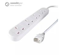 connektgear 2m 4 Way Power Extension Block C14 Plug to 4 x UK Sockets - White