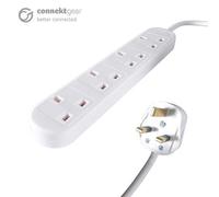 connektgear 2m 4 Way Power Extension Block - UK Plug to 4 x UK Sockets - White