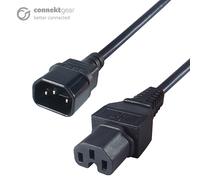 connektgear 2m Mains Extension Hot Rated Power Cable C14 Plug to C15 Socket