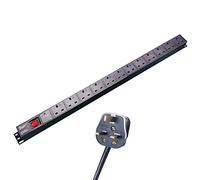connektgear 3m 12 Way Surge Protected Vertical Rack Mount Power Extension Block - UK Plug to 12 x UK Sockets - Black