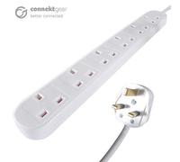 connektgear 3m 6 Way Power Extension Block - UK Plug to 6 x UK Sockets - White