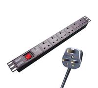 connektgear 3m 6 Way Surge Protected Horizontal Rack Mount Power Extension Block UK Plug to 6 x UK Sockets - Black Basic 1U Horizontal/Vertical Black 6 AC outlet(s) Type G (BS 1363)