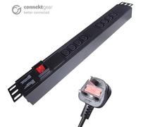 connektgear 3m 8 Way Horizontal Rack Mount Power Extension Block UK Pl