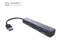 connektgear 4 Port Hub USB 3 - with UK Power Supply - Black