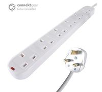 connektgear 5m 6 Way Surge Protected Power Extension Block - UK Plug to 6 x UK Sockets - White