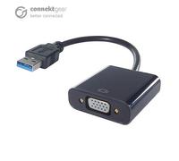 connektgear USB 3 to VGA Adapter - A Male to VGA Female (USB 3 Source). Maximum resolution: 1920 x 1080 pixels Certification: REACH. Product colour: Black. Weight: 100 g. Country of origin: China