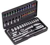 Connex COXB365010 Bit and Socket Set 52 Pieces - Sturdy Plastic Case - 1/4 Inch - Reversible Ratchet with Quick Release Function - for Mounting & Screwdriving Work/Socket Set/Bit Set