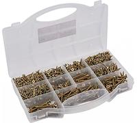 Connex DP8500131 Universal Screw Assortment 900 Pieces Various Sizes Countersunk Head PZ Pozidriv Drive Full Thread Yellow Galvanised Screw Set Assortment Box