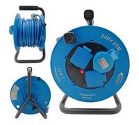 Connexion 240V 3 Socket Cable Reel, 25m, 1.5mm, Blue, 13 Amp, 16 Amp, Heavy Duty, Thermal Cut Out, Outdoor Extension Lead, Ideal for Garden, Workshop, DIY, Power Tools