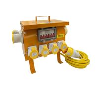 CONNEXION 4-Way Splitter Box, 110V Power Distribution Junction Box, 4 Outlets IP44 rated 16 Amp panel sockets and plug with 2.5mm 5 Metres Cable for Worksites (6-Way 2x32A 4x16A 32A Plug 4mm 5m)