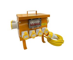 CONNEXION 4-Way Splitter Box, 110V Power Distribution Junction Box, 4 Outlets IP44 rated 16 Amp panel sockets and plug with 2.5mm 5 Metres Cable for Worksites (6-Way 2x32A 4x16A 32A Plug 4mm 5m)