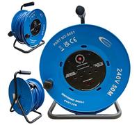 CONNEXION 50m Cable Reel Extension Lead 13amp Twin Socket 240v Heavy Duty 2.5mm Cable Carry Handle Thermal Cut Out and Power Indicator ideal for industrial and Domestic Use