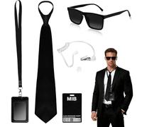 Connextion Agent Men in Black Costume Accessory Set, Secret Service Spy Agent Costume Accessories with Black Sunglasses Headset ID Tie for Children Men Women Carnival Cosplay
