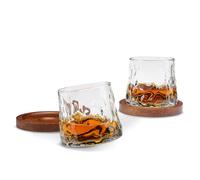 Connoisseur Creations Dimpled Rotating Whisky Tumbler Glasses & Coasters Duo Set