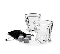 Connoisseur Creations Two Twisted Whisky Tumbler Glasses & Ice Stones Drinks Set