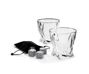 Connoisseur Creations Two Twisted Whisky Tumbler Glasses & Ice Stones Drinks Set