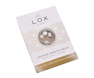 Connoisseurs Lox Secure Locking Earring Backs for Women - For All Stud Hoop Screw- Easy Adjustable, Hypoallergenic, Safe, Secure and Simple to Use Ear Accessories - 2 Pairs - Gold Tone.