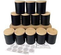 CONNOO 12 Pack 10 OZ Matte Black Glass Candle Jars for Making Candles with Airtight Bamboo Lids Nice Sticky Warning Labels for Candle Making Empty Container Bulk - Dishwasher Safe