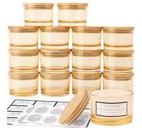 CONNOO 15 Pack 4oz Gold Amber Glass Jars with Airtight Bamboo Lids for Candle Making, Empty Candle Containers with Adhesive Labels