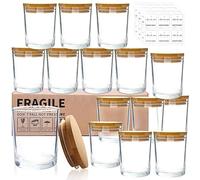CONNOO 15 Pack 7 OZ Clear Candle Jars with Bamboo Lids, Thick Glass Empty Jars for Making Candles - Dishwasher Safe, in Bulk.