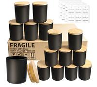 CONNOO 15 Pack 7 OZ Matte Black Candle Jars with Bamboo Lids for Making Candles, Thick Glass Candle Jars Empty Jars in Bulk with lids - Dishwasher Safe