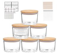 CONNOO 6-Pack 16 oz Candle Jars - 3-Wick Clear Empty Glass Wide Mouth Candle Jars Come with Bamboo Lids, Sticky Warning Labels, and a Candle Wick Kit for Candle Making - Dishwasher Safe