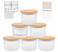 CONNOO 6-Pack 16 oz Candle Jars - 3-Wick Frosted Empty Glass Wide Mouth Candle Jars Come with Bamboo Lids, Sticky Warning Labels, and a Candle Wick Kit for Candle Making - Dishwasher Safe