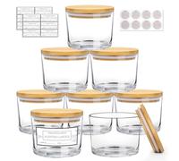 CONNOO 8 Pack 12 OZ Clear Glass Candle Jars for Making Candles with Airtight Bamboo Lids Nice Sticky Warning Labels for Candle Making Empty Container Bulk - Dishwasher Safe