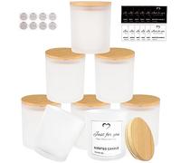 CONNOO 8 Pack 14 OZ Frosted Glass Candle Jars with Bamboo Lids for Making Candles, Large Size Empty Candle Tins with Sticky Labels - Leakproof & Dishwasher Safe.