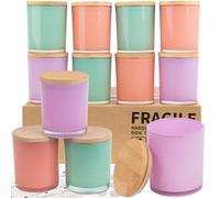 CONNOO Summertime Set of 12 Glass Candle Jars with Airtight Bamboo Lid, Self Adhesive Labels for Candle Making, Empty Containers, Dishwasher Safe