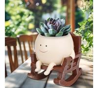 CONNOVA Face Planter Pots Cute Smile Flower Planter for Indoor Outdoor Plants Resin Rocking Chair Succulent Pot for String of Pearls Unique Gift on Mother's Day, Birthday, Christmas（Small）