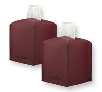 Connsole Casa Premium Leather Tissue Box Cover - Stylish Square Design for Home, Office, and Car - Classic Texture, Versatile Decor Piece (Purplish Brown 2pc)
