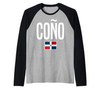CONO Dominican Slang Distressed Typography Flag Raglan Baseball Tee