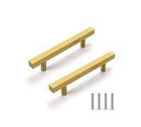 CONPHERON 2 Pcs Gold Drawers Handles Gold Cupboard Handles Brushed Brass Kitchen Handles Stainless Steel Square Cabinet Handles Hardware T Bar Drawer Pull Door Handles 128mm