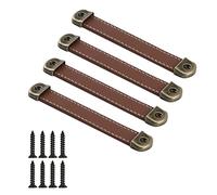 CONPHERON 4 Pcs Vintage Leather Handles Furniture Kitchen Drawer Pull Cabinet Door Handle Retro Handmade Leather Handles for Cupboard Pulls Drawer Knobs 128mm