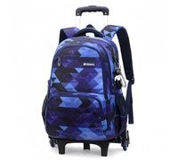 CONPHERON Trolley School Bags for Boys, Detachable Backpack with Wheels, Wheeled Backpack for Primary and Secondary School Students, Blue Lattice