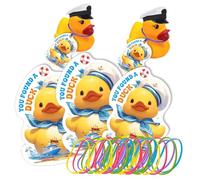 Conquackulations Rubber Duck Tags, Cruising Duck Tags, 50 Set Ducking Tags with Round Hole and 50 Rubber Bands for Cruise Ship Game