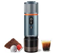 CONQUECO Portable Espresso Coffee Machine: 12V Electric Small Travel Expresso Maker - Self Heating 8 Cups Battery Powered Compatible for Nespresso Capsule - for Camping RV Hiking Office (Smoke Blue)