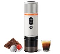 CONQUECO Portable Espresso Coffee Machine: 12V Electric Small Travel Expresso Maker - Self Heating 8 Cups Battery Powered Compatible for Nespresso Capsule - for Camping RV Hiking Office (Pearl White)